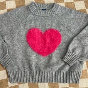 Old Navy Gray Sweater with Fuzzy Pink Heart